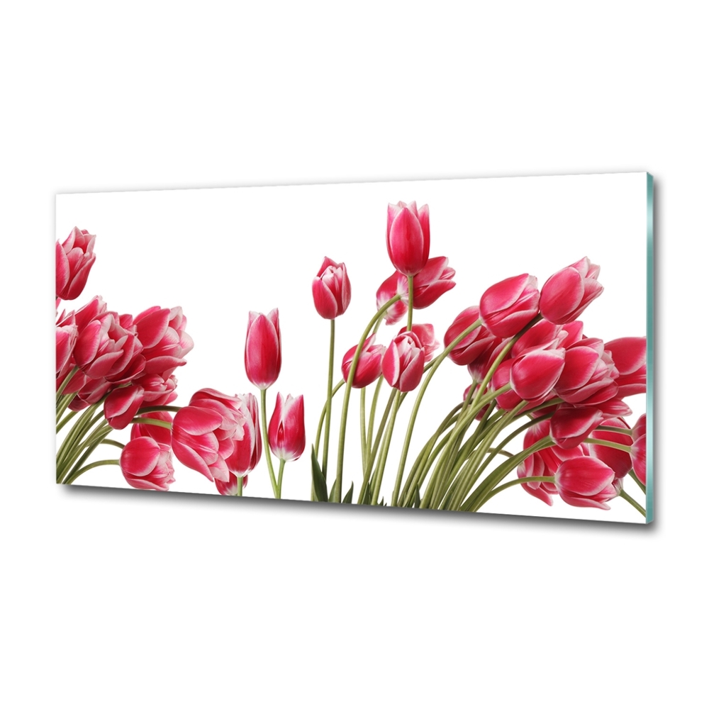 Glass art print Red tulips