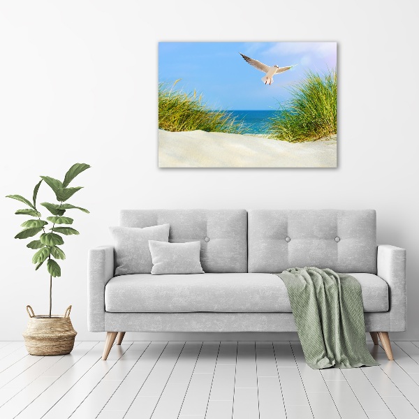 Glass picture wall art Seagull on the beach