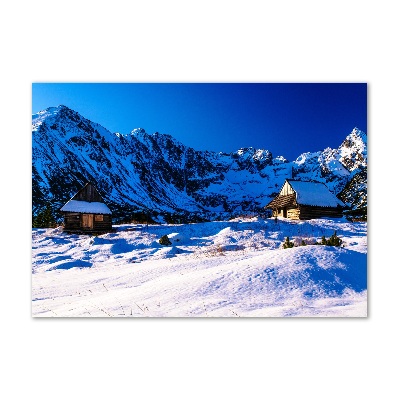 Printed glass wall art Houses in the tatra mountains