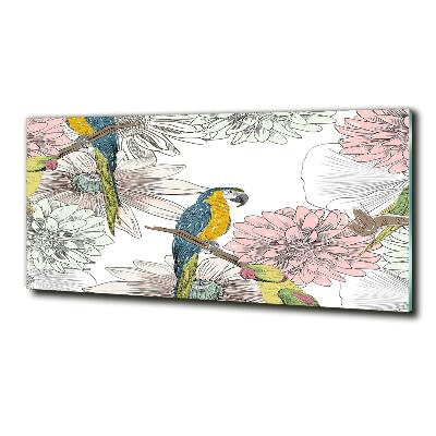 Glass wall art Parrots and flowers