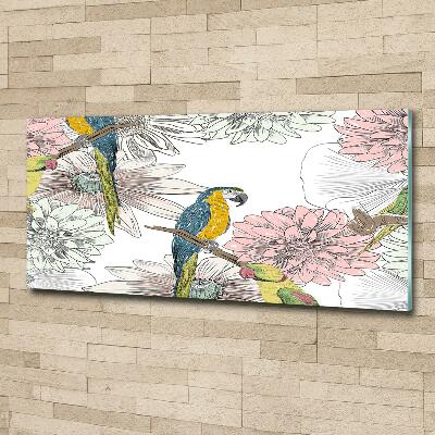 Glass wall art Parrots and flowers