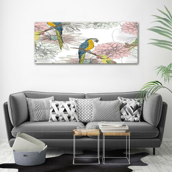 Glass wall art Parrots and flowers