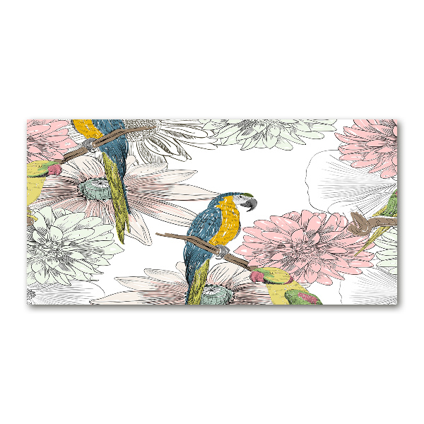 Glass wall art Parrots and flowers