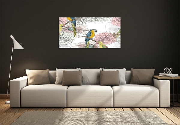 Glass wall art Parrots and flowers