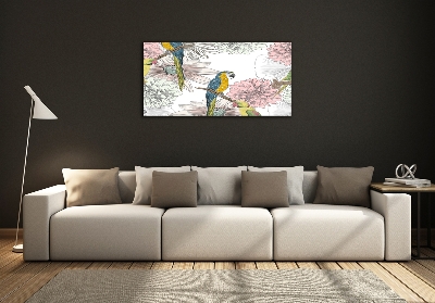 Glass wall art Parrots and flowers