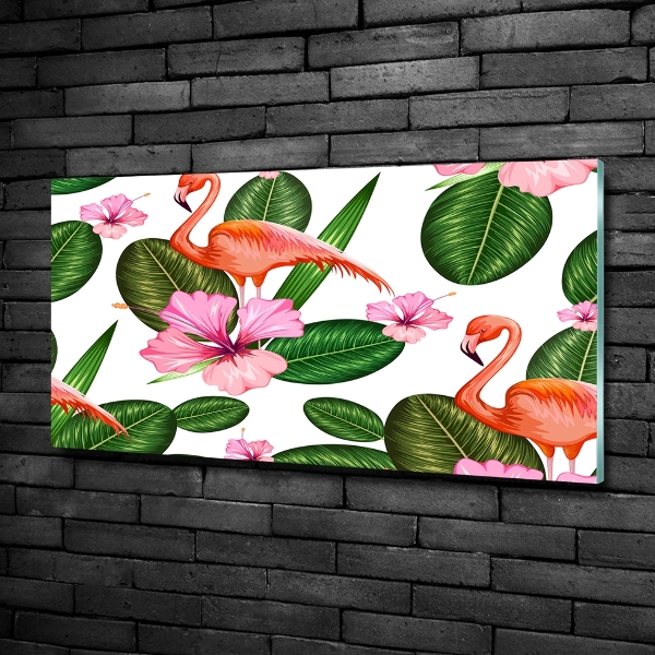 Glass wall art Flamingos and plants