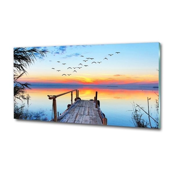 Printed glass wall art Pier by the lake