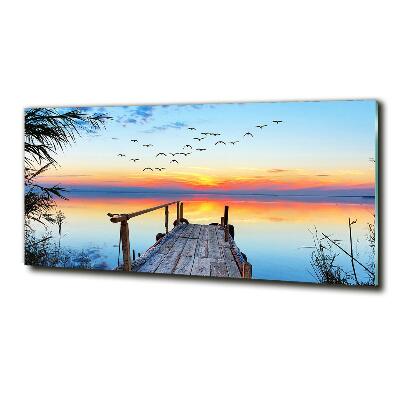 Printed glass wall art Pier by the lake