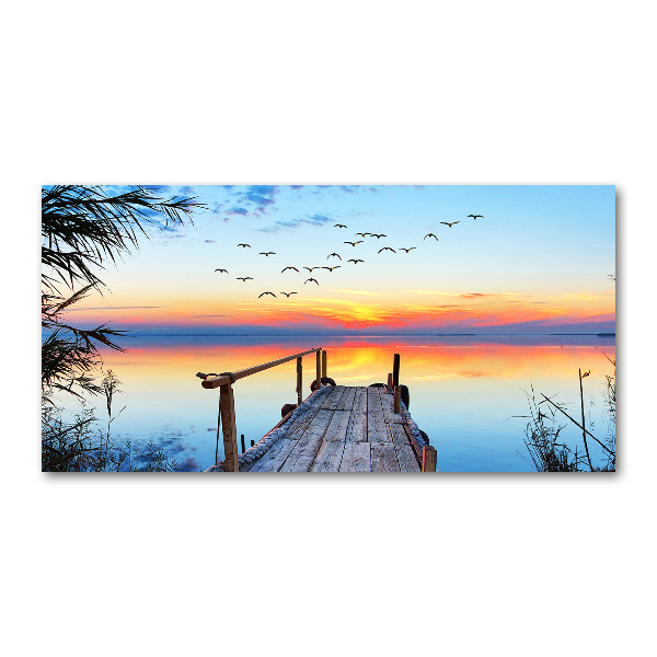 Printed glass wall art Pier by the lake