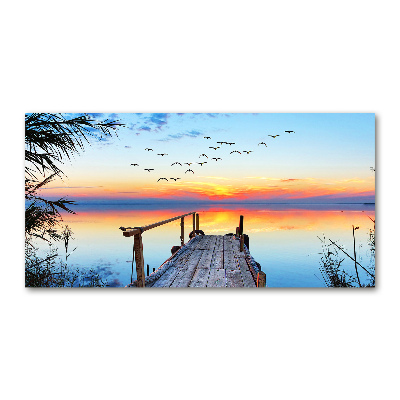 Printed glass wall art Pier by the lake