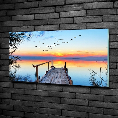 Printed glass wall art Pier by the lake