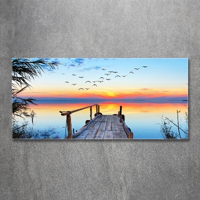 Printed glass wall art Pier by the lake