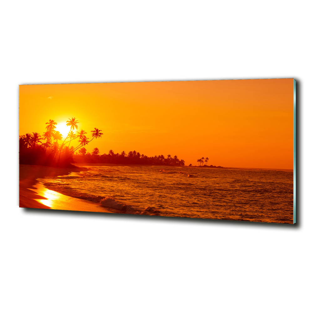 Printed glass wall art Sunset beach