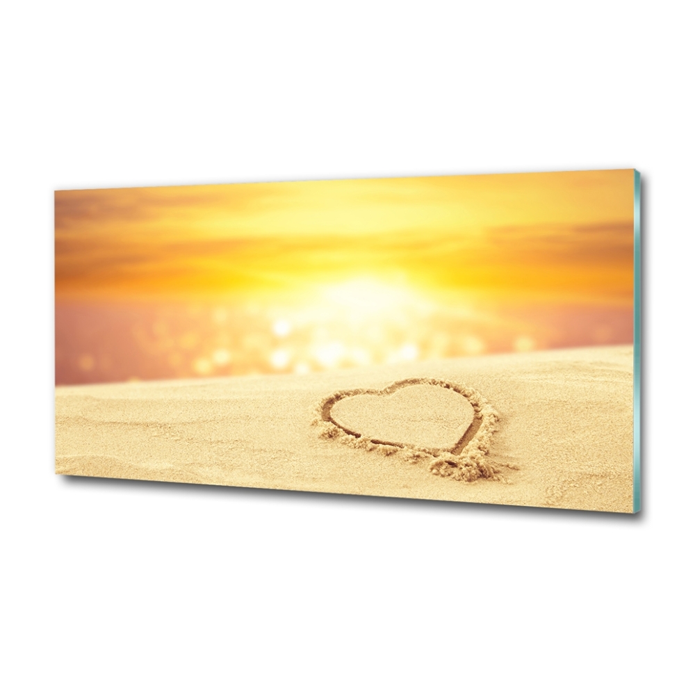 Glass wall art large Heart in the sand