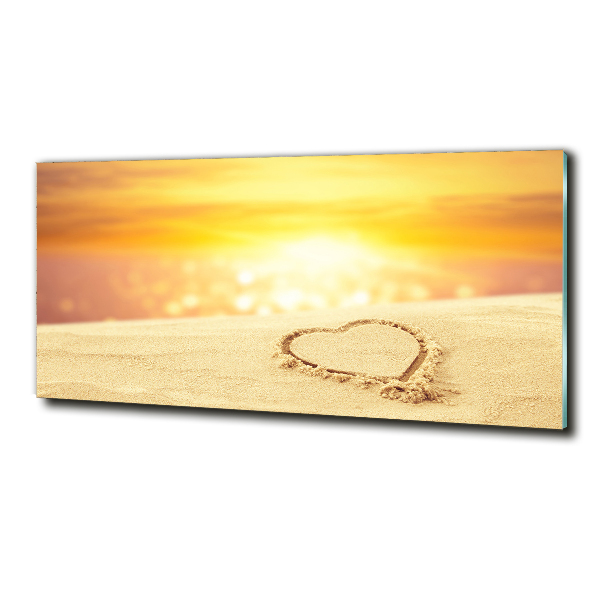 Glass wall art large Heart in the sand