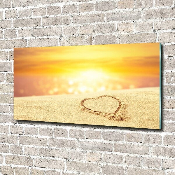 Glass wall art large Heart in the sand