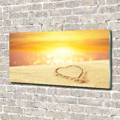 Glass wall art large Heart in the sand