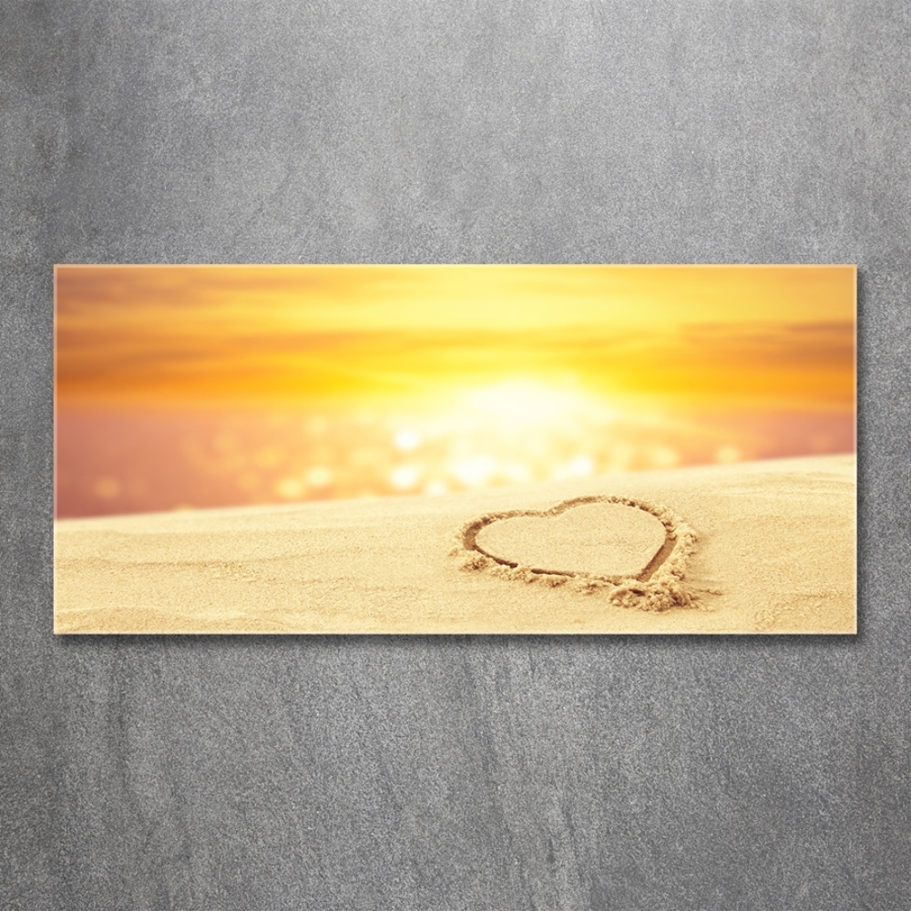 Glass wall art large Heart in the sand