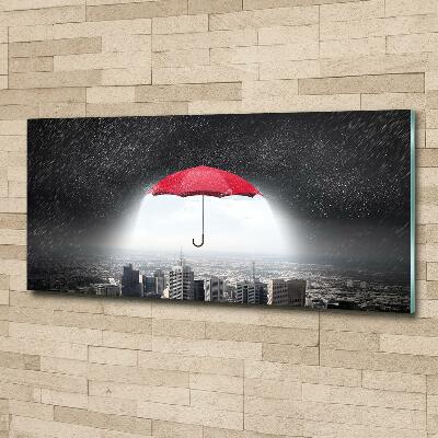 Glass art print Umbrella above the city