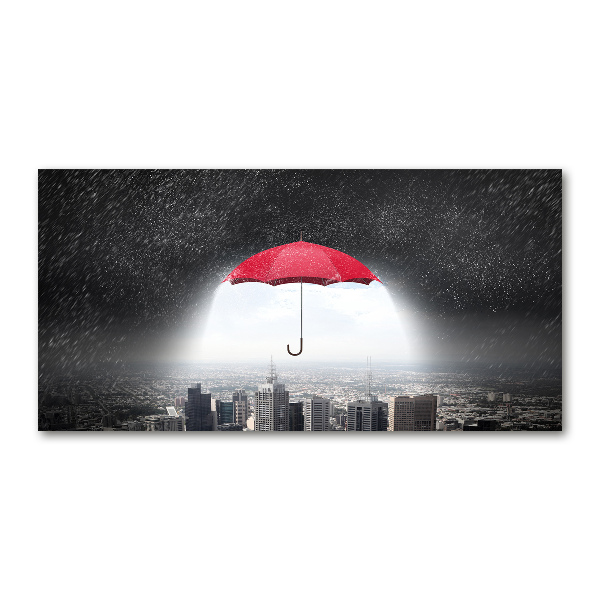 Glass art print Umbrella above the city