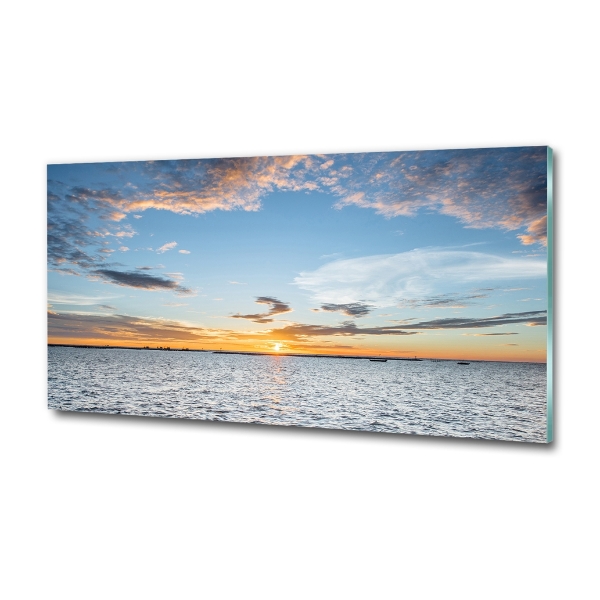 Glass wall art large Twilight by the sea