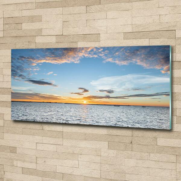 Glass wall art large Twilight by the sea