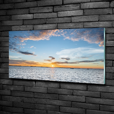 Glass wall art large Twilight by the sea