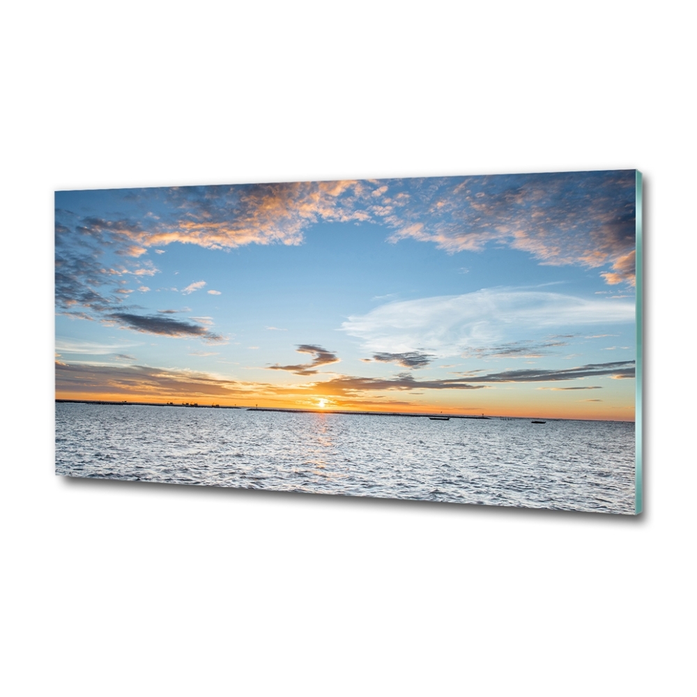 Glass wall art large Twilight by the sea