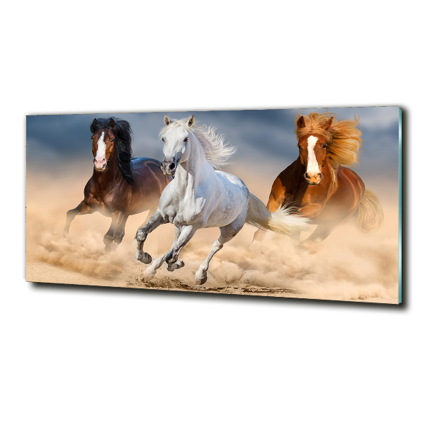 Glass wall art Horses in the desert