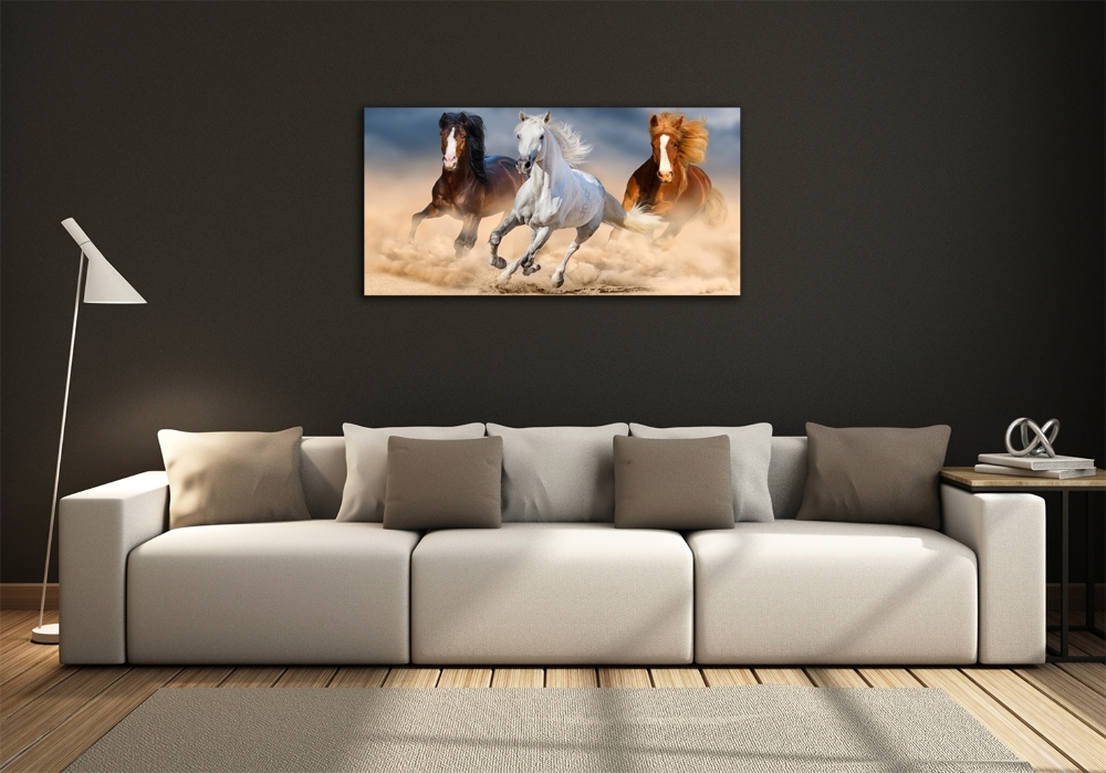 Glass wall art Horses in the desert