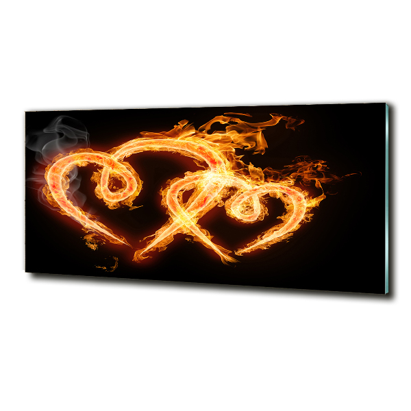 Glass wall art large Fiery hearts