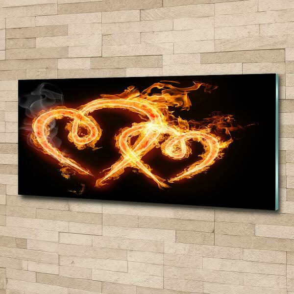 Glass wall art large Fiery hearts