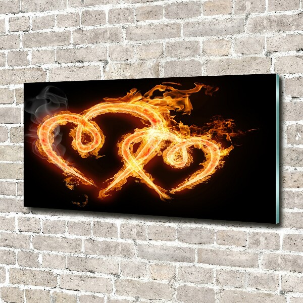 Glass wall art large Fiery hearts