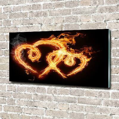 Glass wall art large Fiery hearts