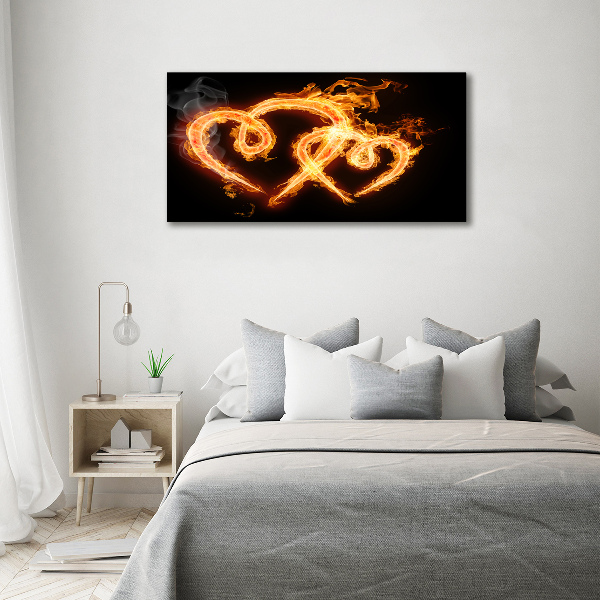 Glass wall art large Fiery hearts