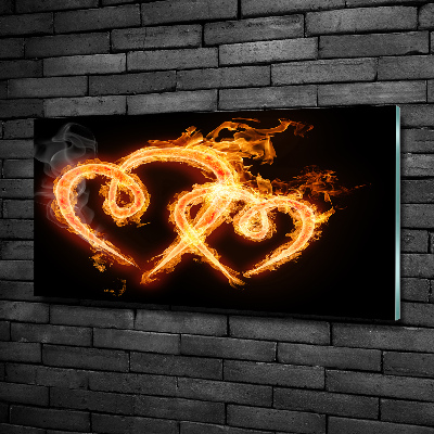 Glass wall art large Fiery hearts