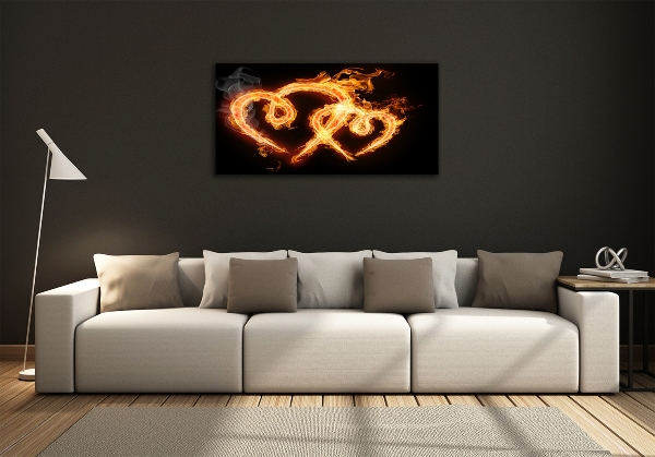 Glass wall art large Fiery hearts