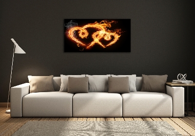 Glass wall art large Fiery hearts