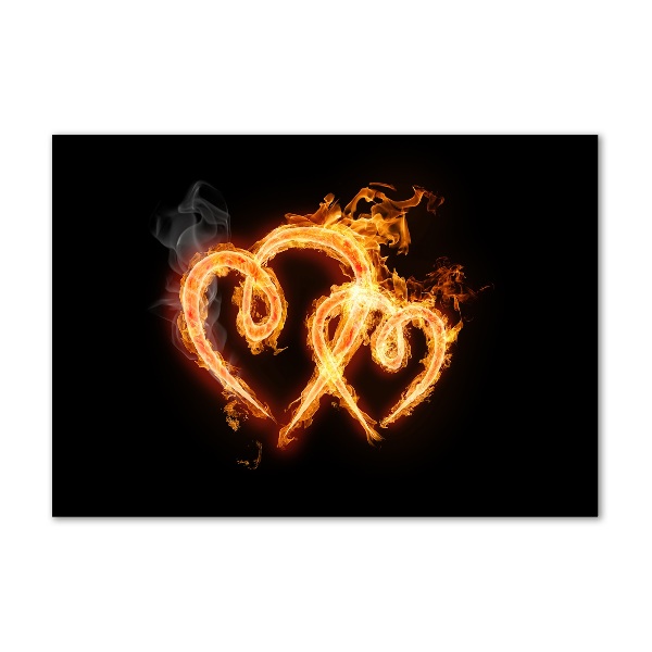 Glass wall art large Fiery hearts