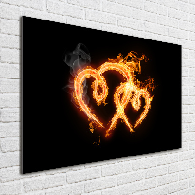 Glass wall art large Fiery hearts