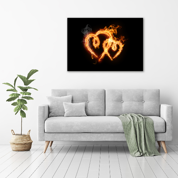 Glass wall art large Fiery hearts