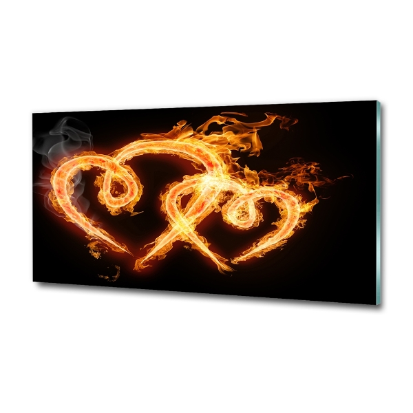 Glass wall art large Fiery hearts