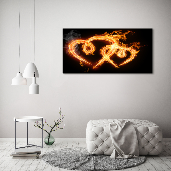 Glass wall art large Fiery hearts