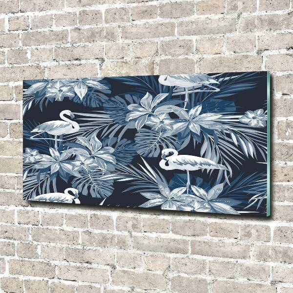 Glass wall art Flamingos and plants