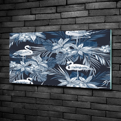 Glass wall art Flamingos and plants