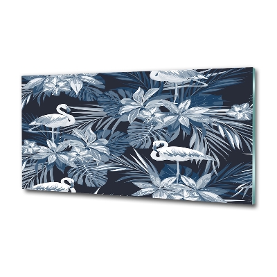 Glass wall art Flamingos and plants