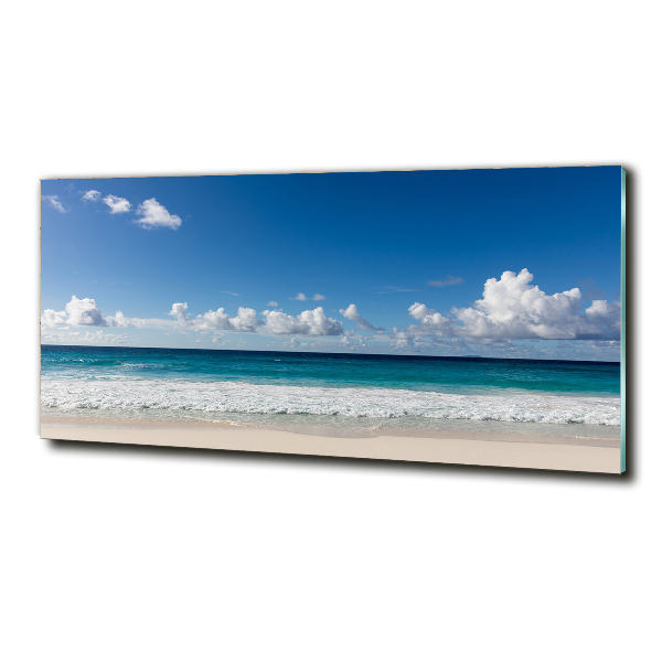 Glass wall art large Seychelles beach