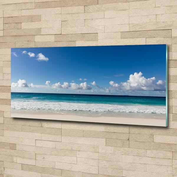 Glass wall art large Seychelles beach