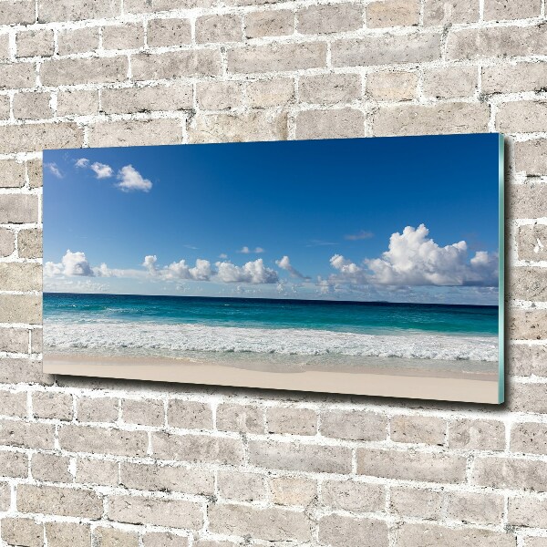 Glass wall art large Seychelles beach