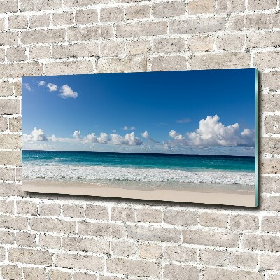 Glass wall art large Seychelles beach